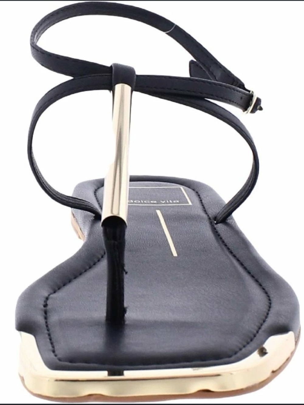 Dolce Vita Black Sandal with Gold Bar and Trim - Size 10